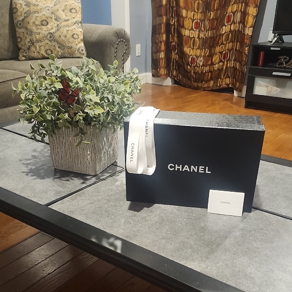 Chanel Black Box with White Ribbon and Card